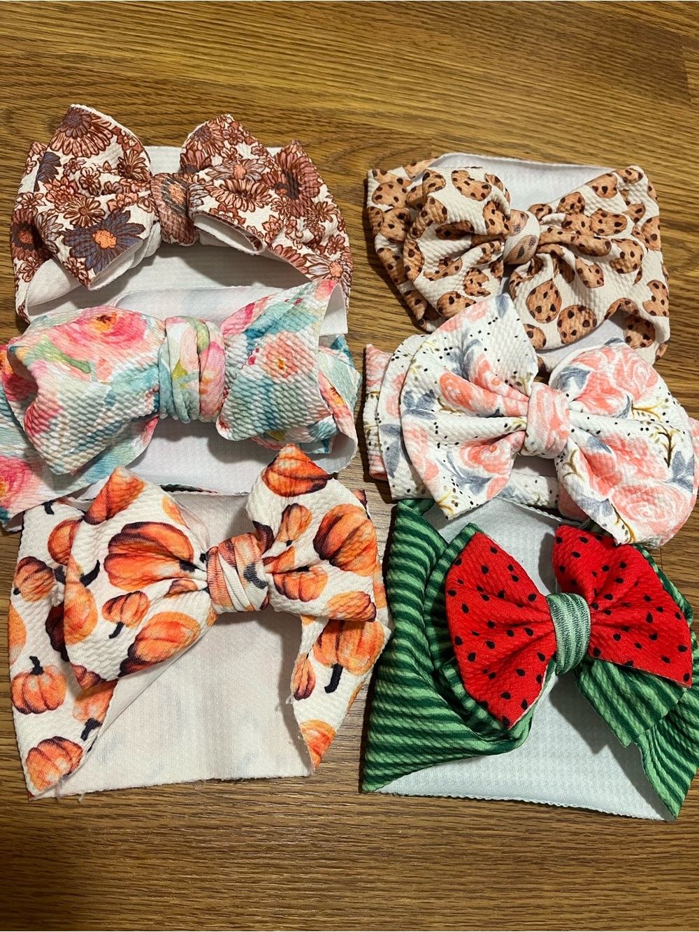 Baby Floral & Patterned Bow Headband Set- Pink, Orange, Red, Green